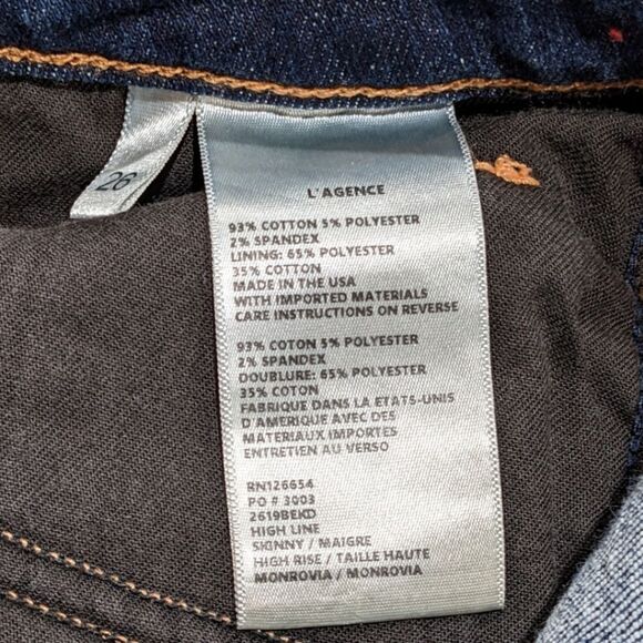 L'AGENCE High Line Women's Distressed Raw Hem Dark Washed Skinny Jeans Size 26 - Picture 5 of 5